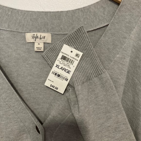 STYLE & CO Cropped Button gray Cardigan size varius casual NWT - Picture 9 of 9